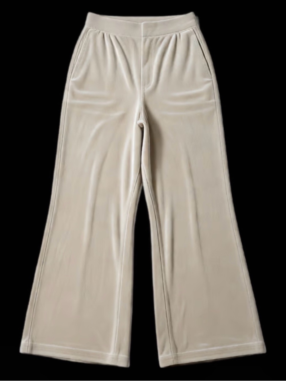 Cream Wide-Leg Velvet Lounge Pants